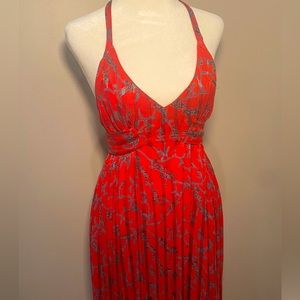 Maple Anthropologie Maxi Dress Red Floral Halter Open Back